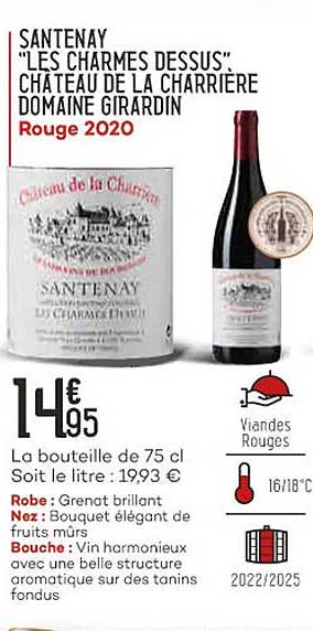 santenay "les charmes dessus" château de la charrière domaine girardin rouge 2020