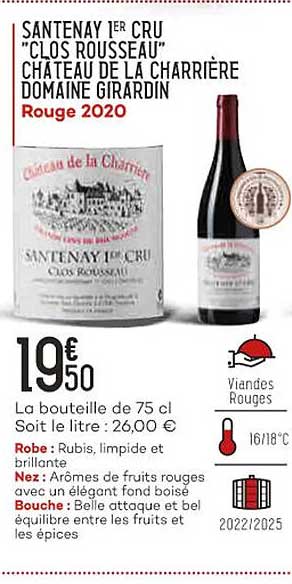 santenay 1er cru "clos rousseau" château de la charrière domaine girardin rouge 2020
