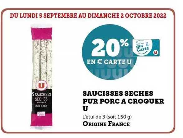 saucisse sèches pur porc à croquer u