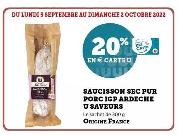 Saucisson Sec Pur Porc Igp Ardèche U Saveurs