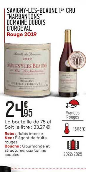 savigny-les-beaune 1er cru "narbantons" domaine dubois d'orgeval rouge 2019