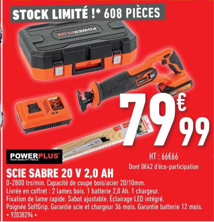 scie sabre 20 v 2,0 ah power plus