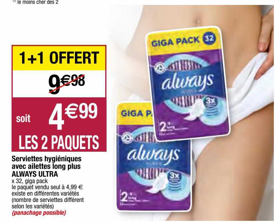 serviettes hygiéniques avec ailettes long plus always ultra