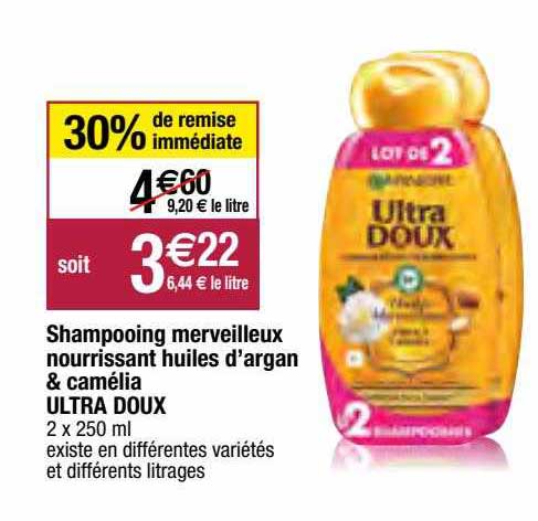 shampooing merveilleux nourrissant huiles d'argan & camélia ultra doux