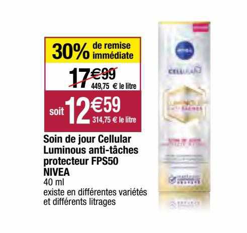 soin de jour cellular luminous anti-tâches protecteur fps50 nivea
