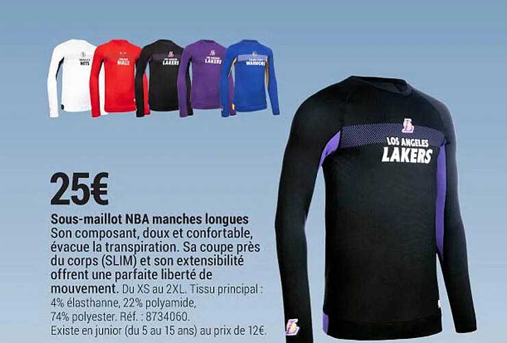 sous-maillot nba manches longues los angeles lakers