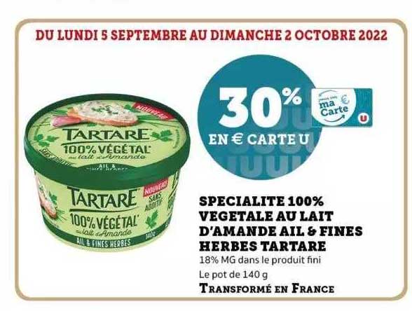 spécialité 100% végétal au lait d'amande ail & fines herbes tartare