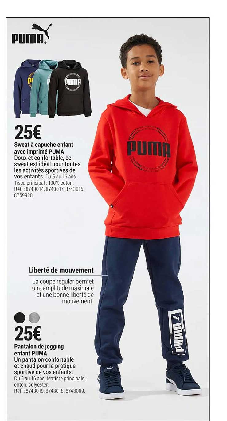 Sweat à Capuche Enfant Avec Imprimé Puma, Pantalon De Jogging Enfant Puma