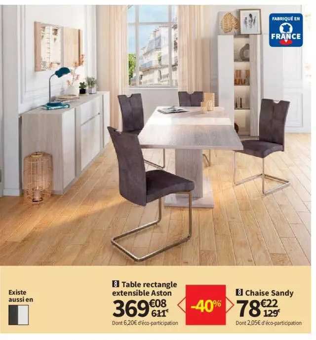 Table Rectangle Extensible Aston, Chaise Sandy