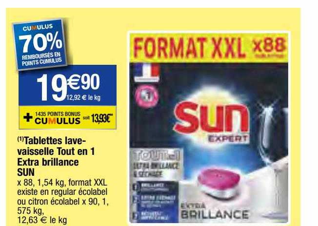tablettes lave-vaisselle tout en 1 extra brillance sun