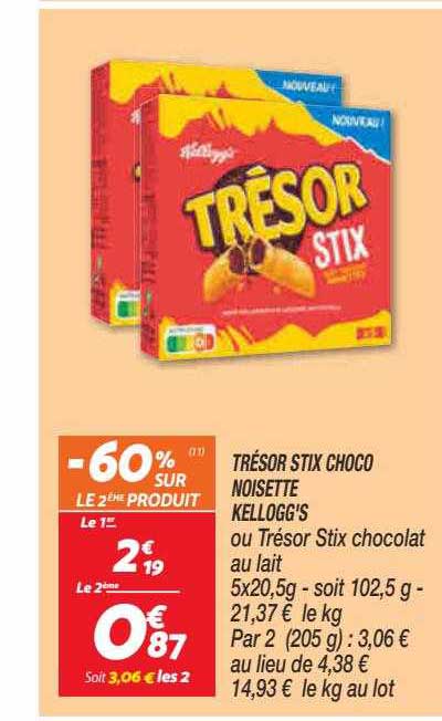 trésor stix choco noisette kellogg's