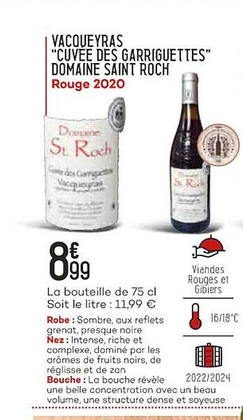 vacqueyras "cuvée des garriguettes" domaine saint roch rouge 2020