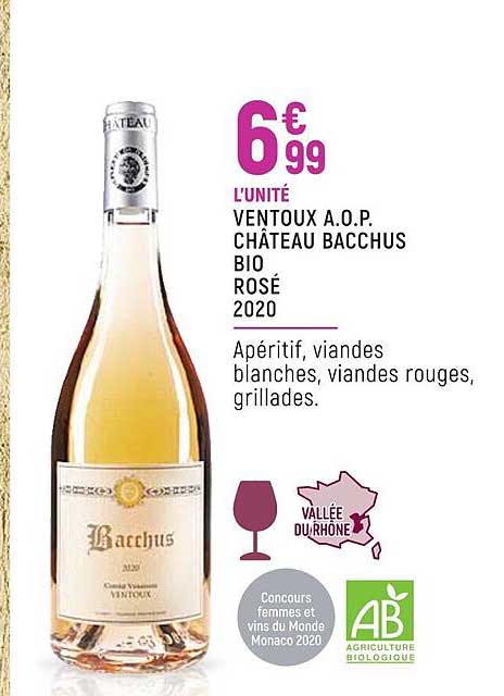 ventoux a.o.p. château bacchus bio rosé 2020
