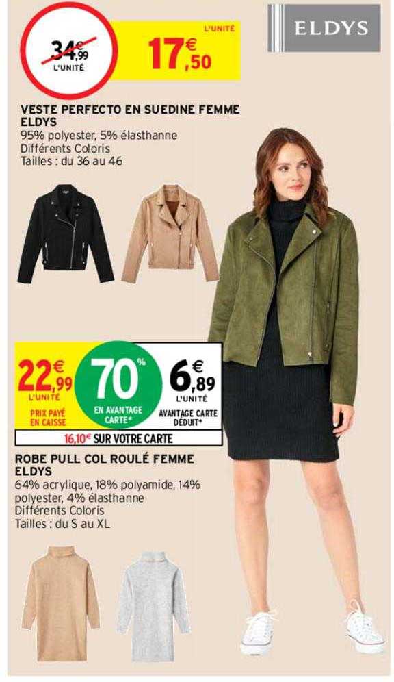 veste perfecto en suedine femme eldys, robe pull col roulé femme eldys
