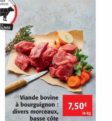 viande bovine à bourguignon : divers morceaux, basse côte