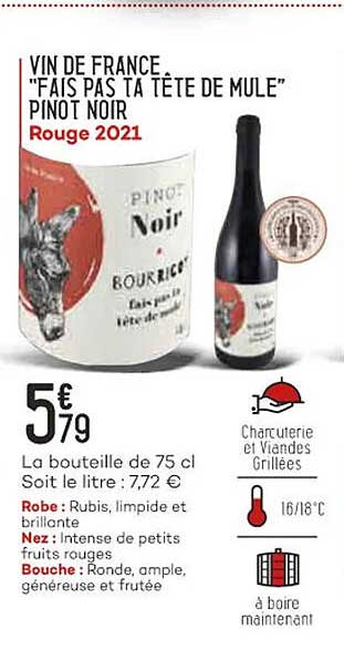 vin de france "fais pas ta tête de mule" pinot noir rouge 2021
