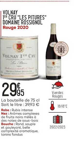 volnay 1er cru "les pitures" domaine rossignol rouge 2020