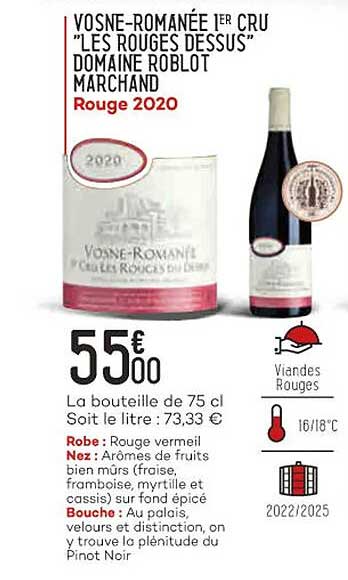 vosne-romanée 1er cru "les rouges dessus" domaine roblot marchand rouge 2020