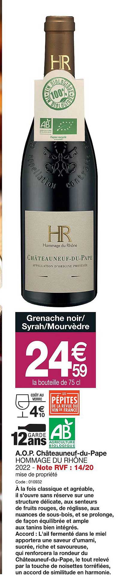 a.o.p. châteauneuf-du-pape hommage du rhône 2022