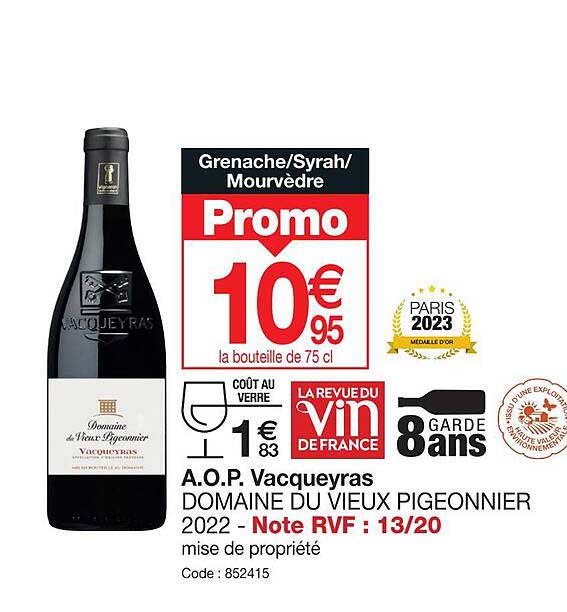 a.o.p. vacqueyras domaine du vieux pigeonnier 2022