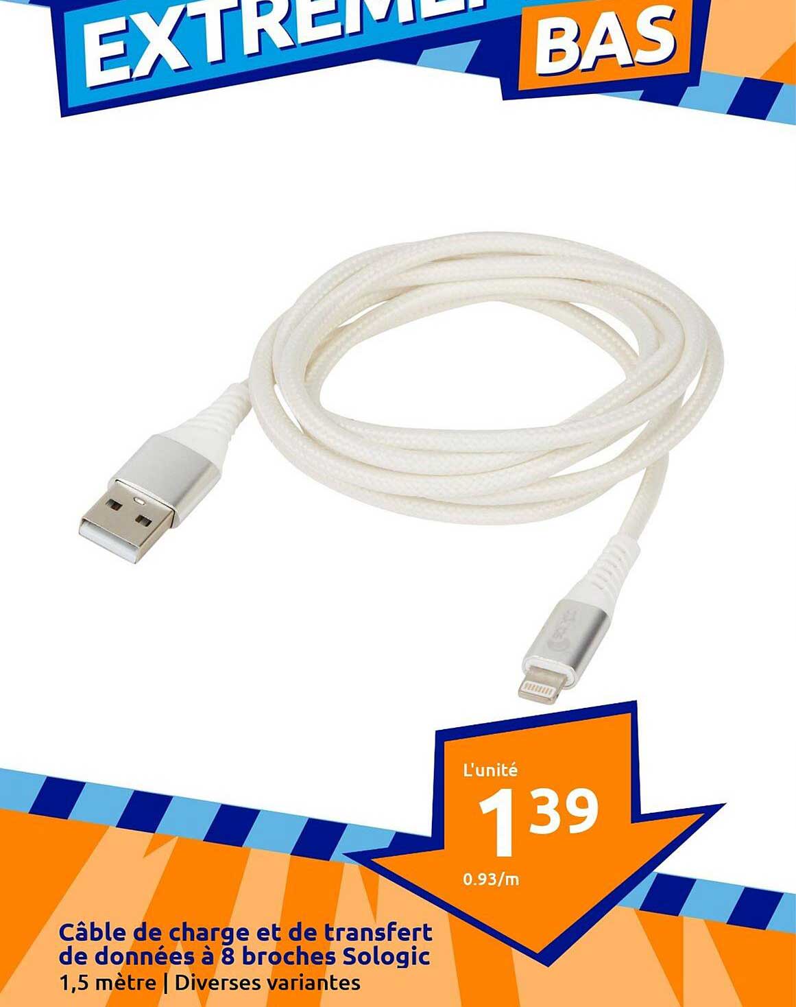 câble de charge et de transfert de données à 8 broches solagic