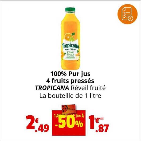100% Pur  Jus 4 Fruits Pressés Tropicana Réveil Fruité