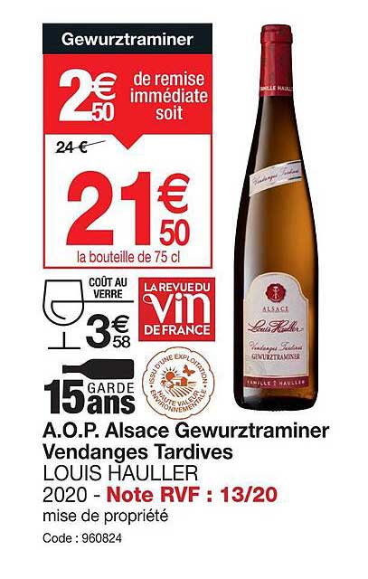 a.o.p. alsace gewurztraminer vendanges tardives louis hauller 2020