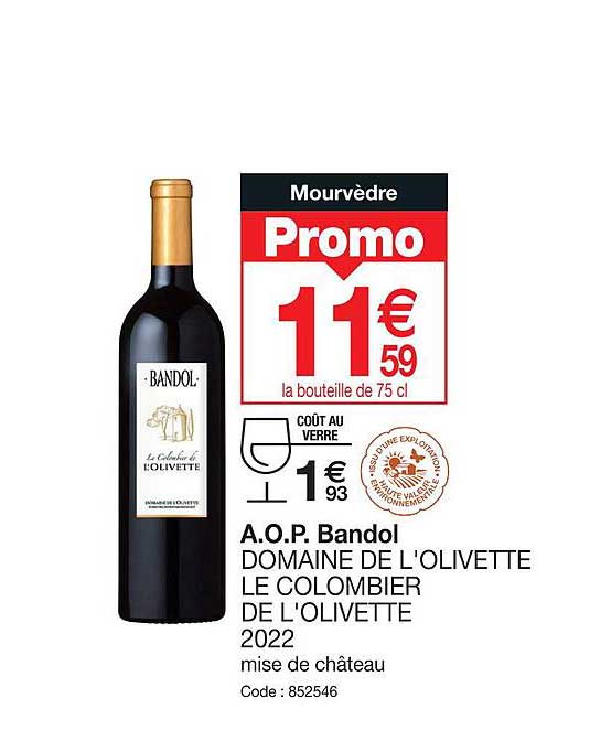 a.o.p. bandol domaine de l'olivette le colombier de l'olivette 2022