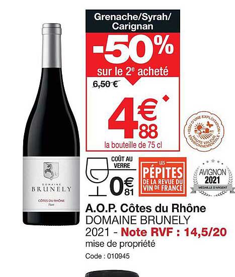 a.o.p. côtes du rhône domaine brunely 2021