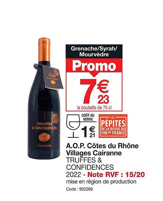 a.o.p. côtes du rhône villages cairanne truffes & confidences 2022