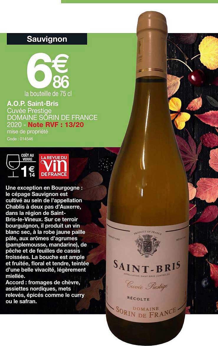 a.o.p. saint-bris cuvée prestige domaine sorin de france 2020