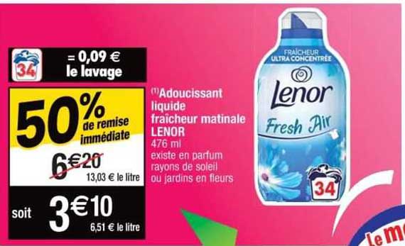 Adoucissant Liquide Fraicheur Matinale Lenor 50% De Remise Immédiate