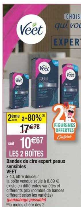 bandes de cire expert peaux sensibles veet