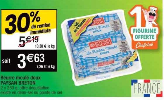 beurre moulé doux paysan breton 30% de remise immédiate