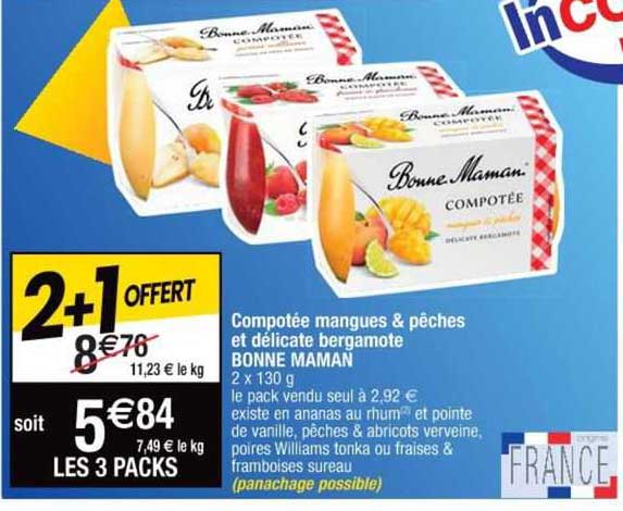 compotée mangues & pêches et délicate bergamote bonne maman 2+1 offert