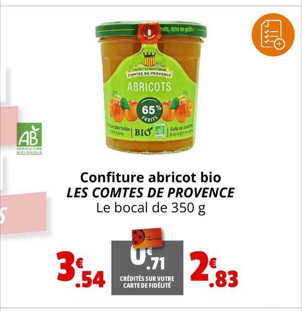 confiture abricot bio les comtés de provence