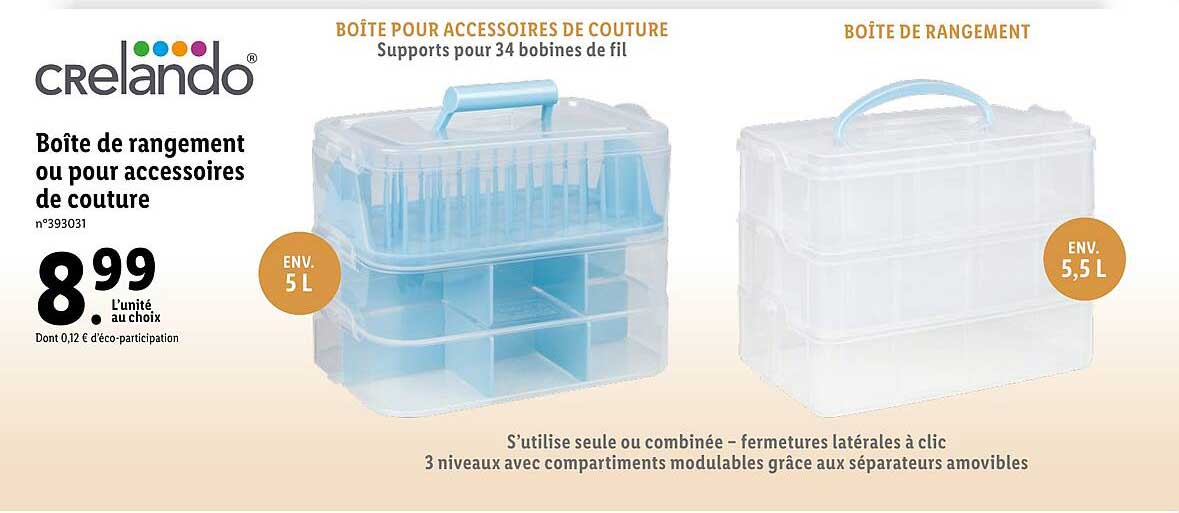 crelando boîte de rangement ou pour accessoires de couture