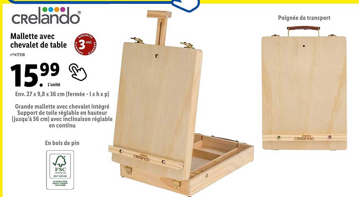 crelando malette avec chevalet de table