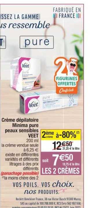 crème dépilatoire minima pure peaux sensibles veet