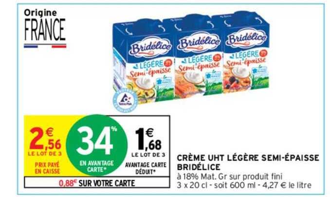 crème uht légère semi-épaisse bridélice