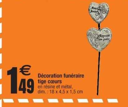 décoration funéraire tige cœurs