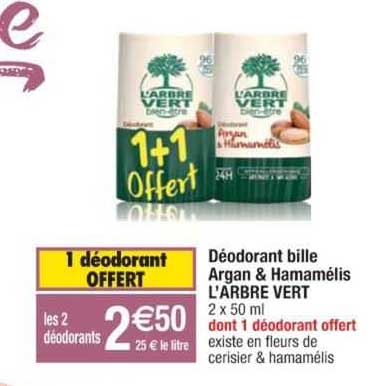 déodorant bille argan & hamamélis l'arbre vert