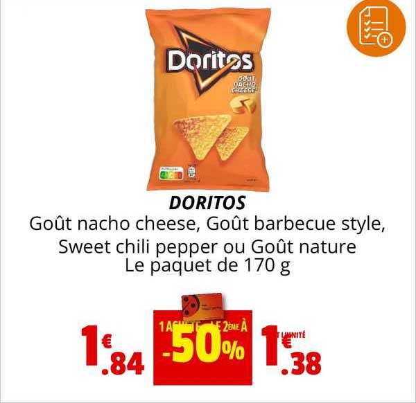 doritos goût nacho cheese goût barbecue style sweet chili  pepper ou goût nature