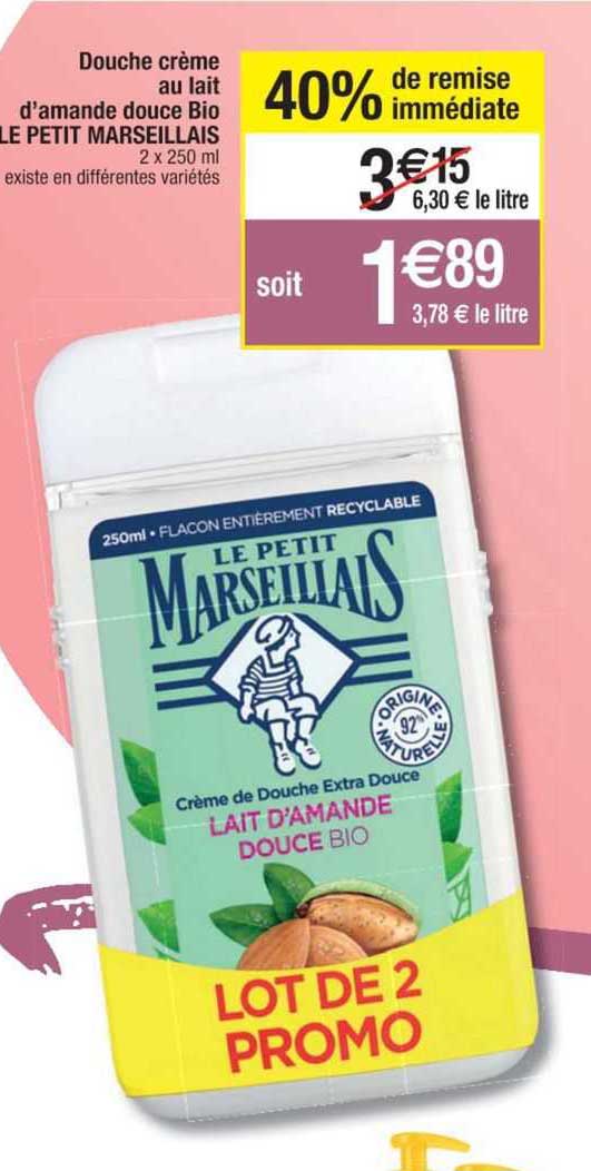douche crème au lait d'amande douce bio le petit marseillais
