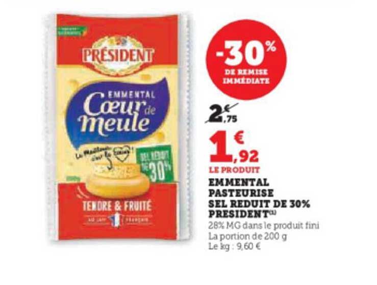 emmental pasteurisé sel réduit de 30% président