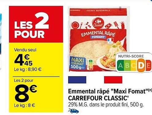 emmental râpé "maxi format" carrefour classic'