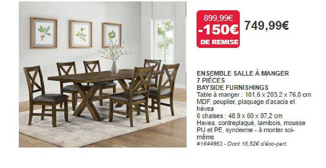 ensemble salle à manger 7 pièces bayside furnishings