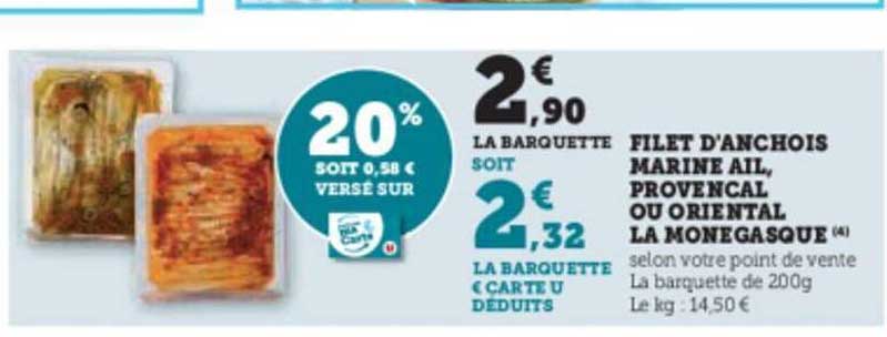 filet d'anchois marine ail, provençal ou oriental la monégasque