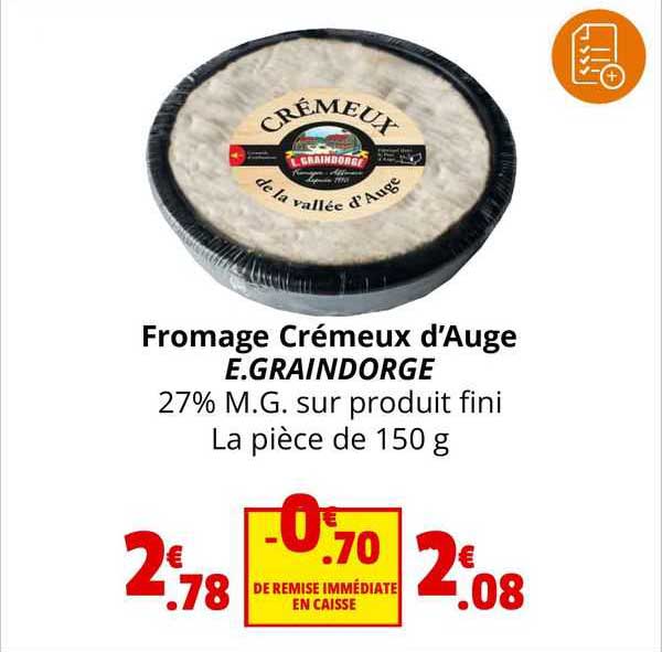 fromage crémeux d'auge e.graindorge 27% m.g. sur produit fini