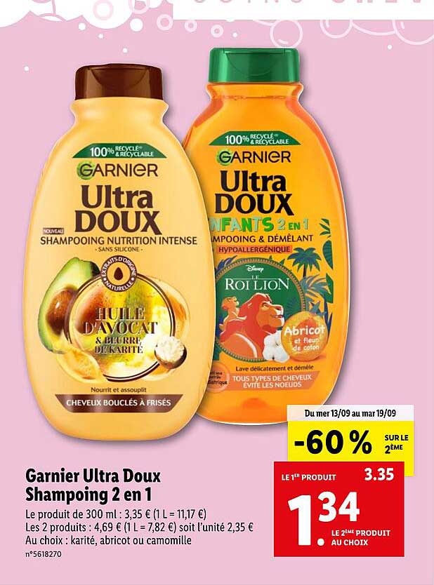 Garnier Ultra Doux Shampoing 2 En 1